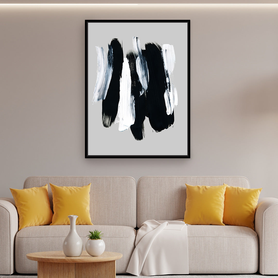 Monochrome Brush Strokes Portrait Framed Printed Canvas