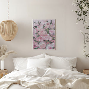 Pink Peonies Portrait Framed Printed Canvas - Mala Art Co.